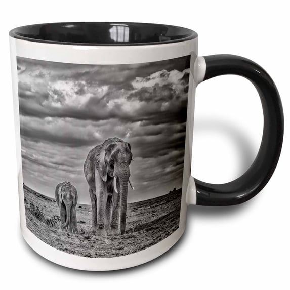 3drose, Elephant with Calf, Amboseli National Park, 11oz Two-tone Black Mug