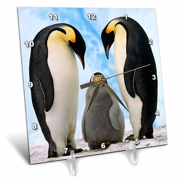 3dRose, Emperor Penguin Family, 6x6 Desk Clock
