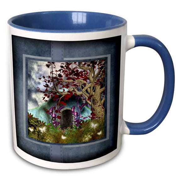 3drose, Enchanted Fairy House at Night, 15oz Two-tone Blue Mug