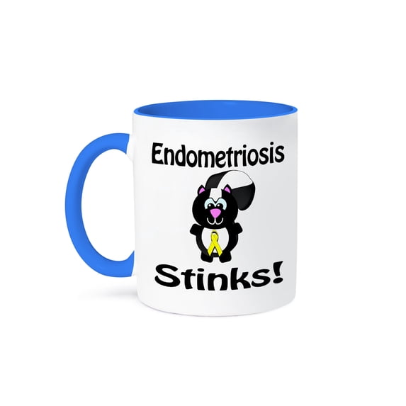 3dRose, Endometriosis Stinks Skunk Awareness Ribbon Cause Design, 15oz Two-Tone Blue Mug