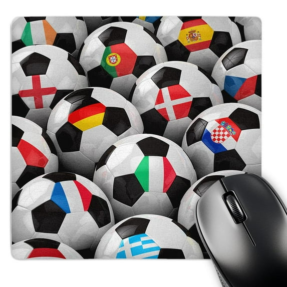 3dRose, England Germany Portugal Spain, DM, Czech Republic Italy France Greece Ukraine flags on Soccer balls, MousePad