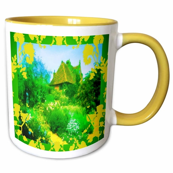 3drose, English Cottage, 15oz Two-tone Yellow Mug