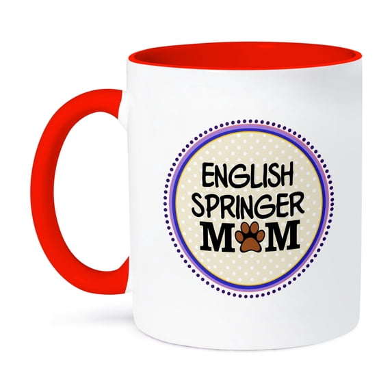 3dRose, English Springer Spaniel Dog Mom - Doggie mama by breed - paw print mum love doggy lover pet owner, 15oz Two-Tone Red Mug