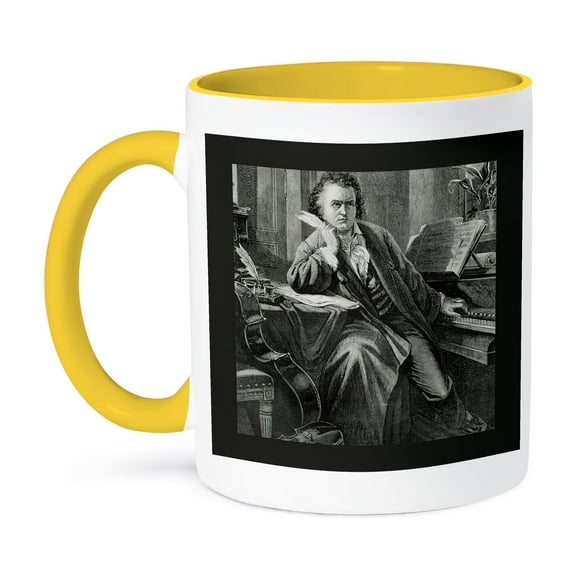 3dRose, Engraving of Beethoven, German composer, Historical Art - HI12 PRI0222 - Prisma, 11oz Two-Tone Yellow Mug