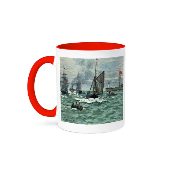 3dRose, Entrance to the Port of Honfleur, Claude Monet Painting 1870, PD-US, 11oz Two-Tone Red Mug
