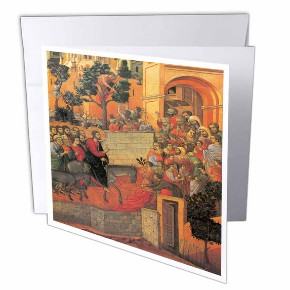3dRose, Entry ito Jerusalem by Duccio Di Buoninsegna, 12 Greeting Cards with envelopes