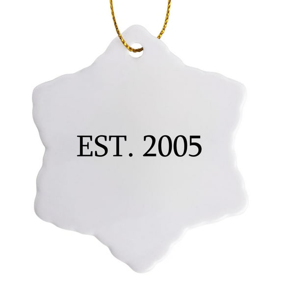 3drose, Est. 2005 - Established in 2005 - Personal Birth Year. Personalized Year You Were Born - Black Text, 3 inch Snowflake Porcelain Ornament