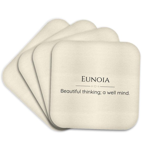 3drose, Eunoia and Its Meaning Typography, Set of 4 Coasters - Soft