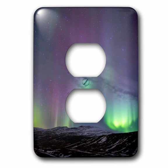 3dRose, Europe,Iceland, Akureyri. Northern Lights ripple across the sky., 2 plug outlet cover