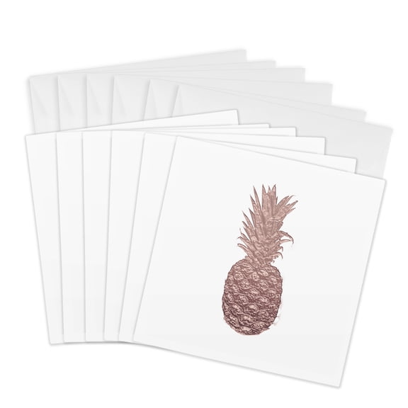 3drose, Exotic Rose Gold Metallic Pineapple, 6 Greeting Cards with Envelopes