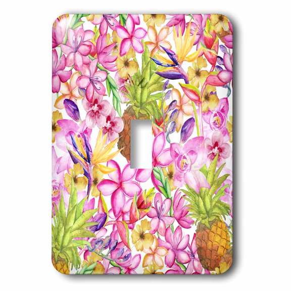 3dRose, Exotic Watercolor Pattern With Flowers And Pineapple, single toggle switch