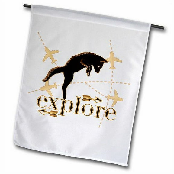 3dRose, Explore Travel Theme with Pouncing Fox and Airplanes Tan and Brown, 12 x 18 inch Garden Flag