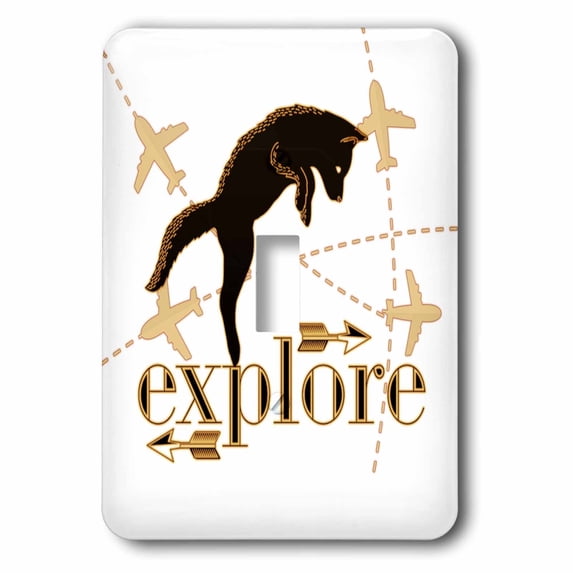 3dRose, Explore Travel Theme with Pouncing Fox and Airplanes Tan and Brown, single toggle switch