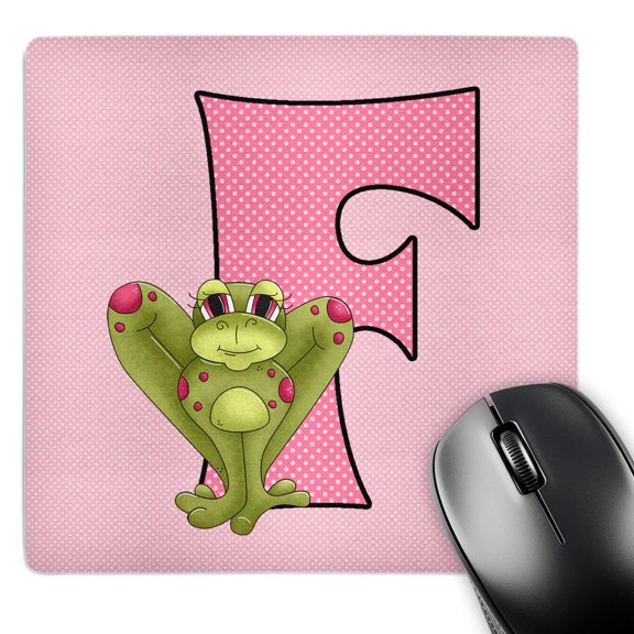 3dRose, F is for Frog in Pink for Girls Baby and Kids Monogram F in Polka Dot Prints, MousePad