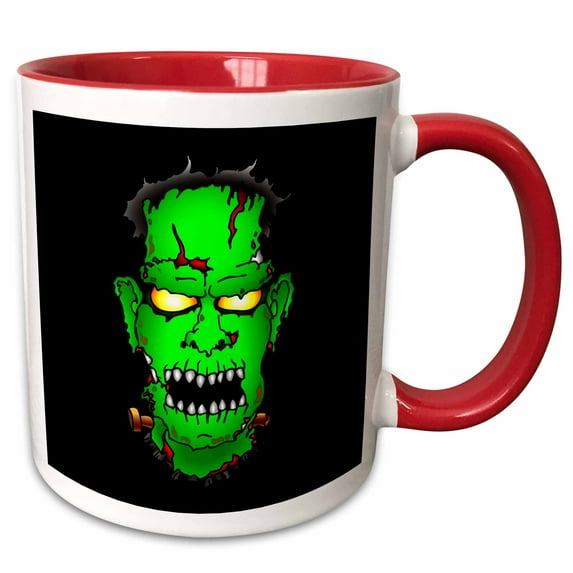 3drose, Frankenstein Trick or Treat 2 on Black, 15oz Two-tone Red Mug
