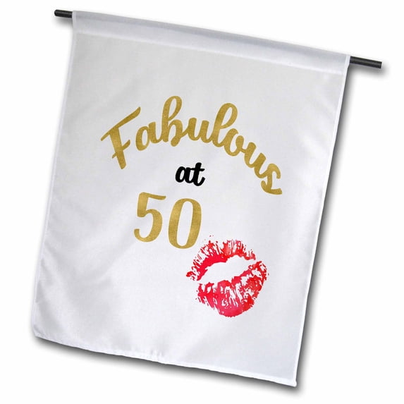 3dRose, Fabulous At 50 With Kissing Red Lips Word Art, 12 x 18 inch Garden Flag