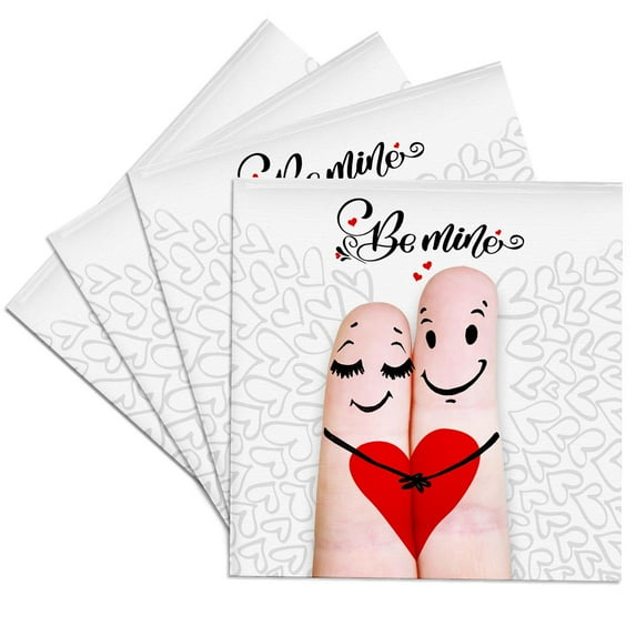 3drose, Faces Drawn on Fingers for a Be Mine Valentine Happy Couple in Love, Set of 4 Ceramic Tile Coasters