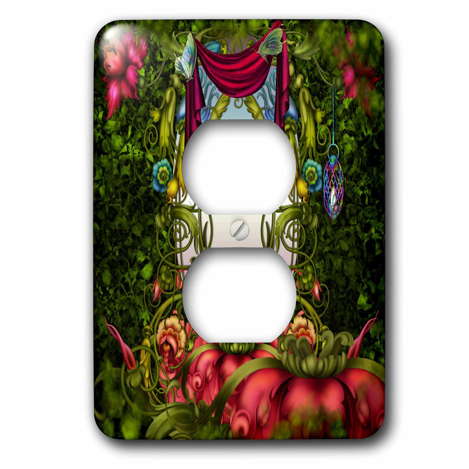 3dRose, Fairy Mirror gardens flowers, fairy land, beautiful fantasy backgrounds, 2 plug outlet cover