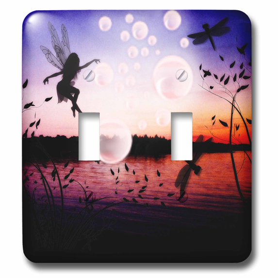 3dRose, Fairy With Dragonflies And Bubbles Over Pond, double toggle switch