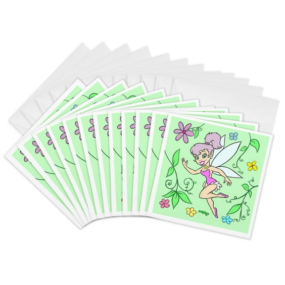 3drose, Fairy on Green, 12 Greeting Cards with Envelopes