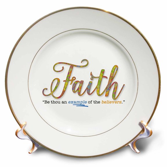 3dRose, Faith Be an Example Religious Bible Verse Typography, 8 inch Porcelain Plate