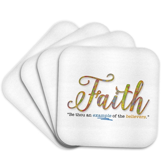 3drose, Faith Be an Example Religious Bible Verse Typography, Set of 4 Coasters - Soft