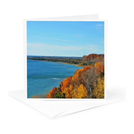 3drose, Fall Colors over Lake Michigan, 1 Greeting Card with Envelope