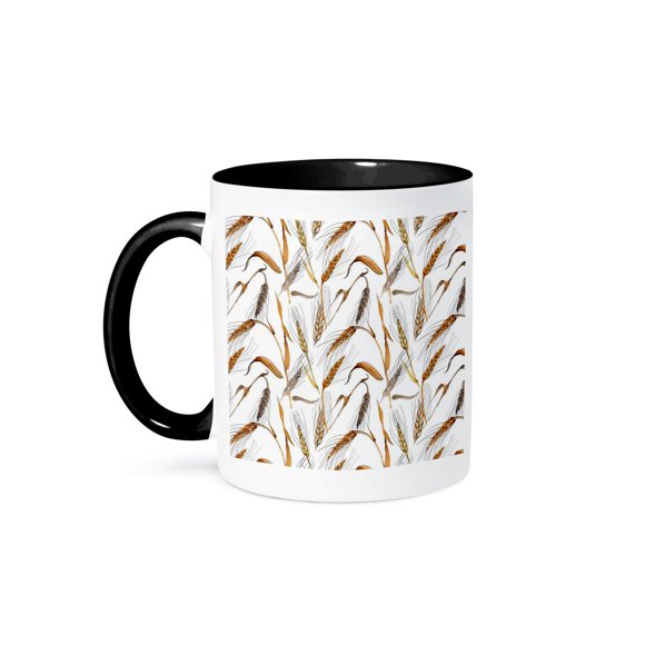 3dRose, Fall Stalks Of Wheat Pattern, 11oz Two-Tone Black Mug
