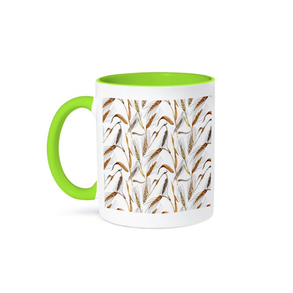 3dRose, Fall Stalks Of Wheat Pattern, 11oz Two-Tone Green Mug