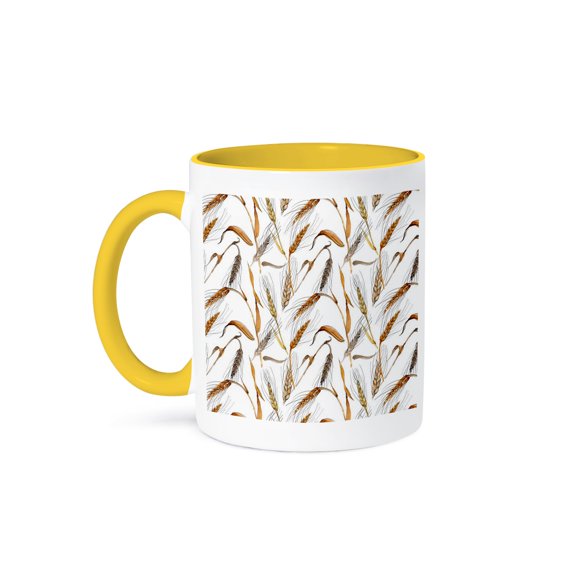 3dRose, Fall Stalks Of Wheat Pattern, 15oz Two-Tone Yellow Mug
