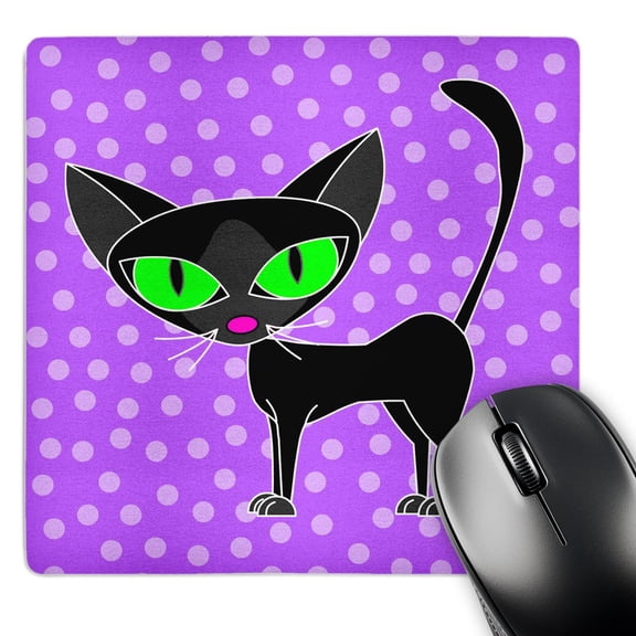 3dRose, Fancy Feline Black Cat Design in Purple, MousePad
