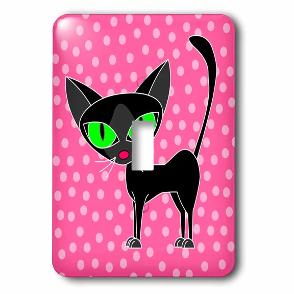 3dRose, Fancy Feline Black Cat Pink Dots Design, single toggle switch