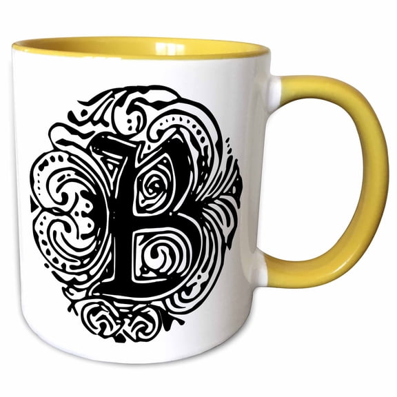 3drose, Fancy Letter B, 11oz Two-tone Yellow Mug