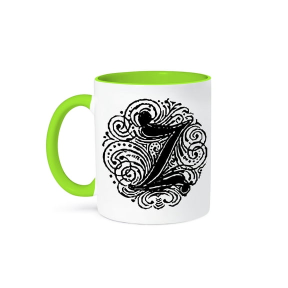3dRose, Fancy Letter Z, 15oz Two-Tone Green Mug