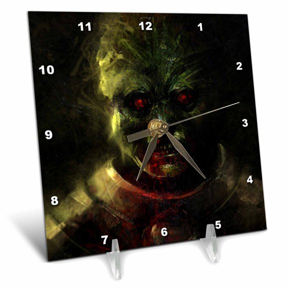 3dRose, Fantasy Green Zombie Monster, 6x6 Desk Clock