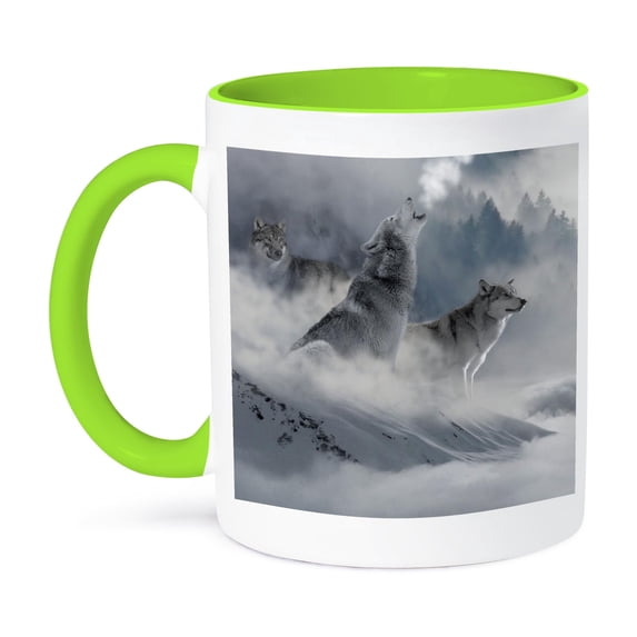 3dRose, Fantasy Wolf Wolves Animal with Clouds, 11oz Two-Tone Green Mug
