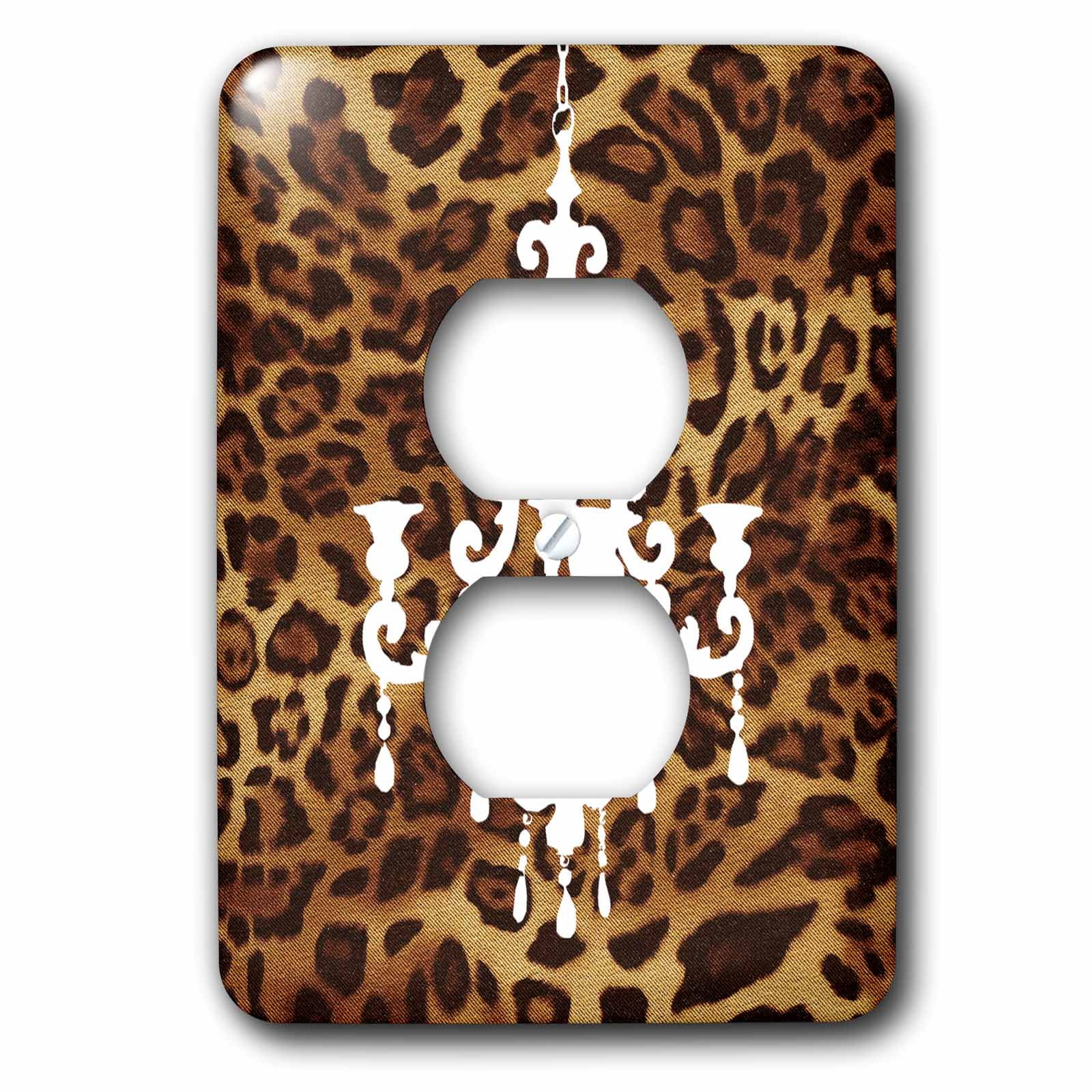 3dRose, Fashionable brown leopard print with white chandelier, 2 plug outlet cover