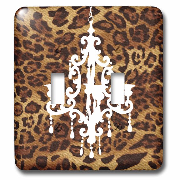 3dRose, Fashionable brown leopard print with white chandelier, double toggle switch