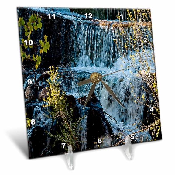 3dRose, Fast Moving Waterfall Flowing Over Rocks at Baker Dam in Southern, Utah with Hues of Blue and Green, 6x6 Desk Clock