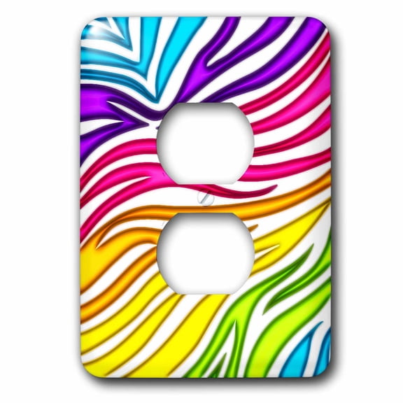 3dRose, Faux Glow Effect Rainbow Multi Color Zebra Stripes Girly Trendy Pattern, 2 plug outlet cover