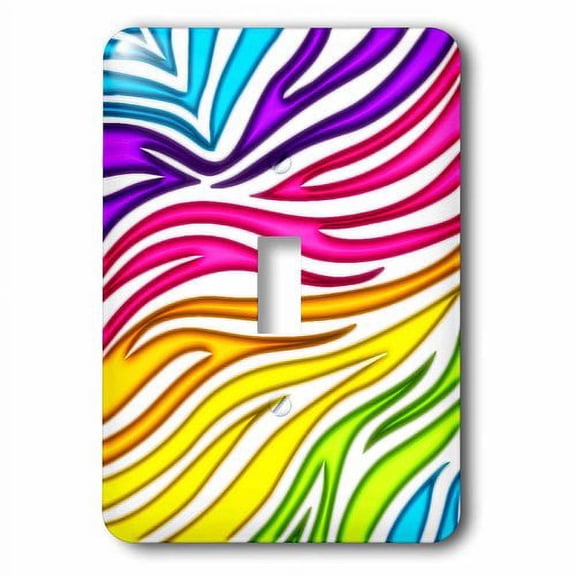 3dRose, Faux Glow Effect Rainbow Multi Color Zebra Stripes Girly Trendy Pattern, single toggle switch