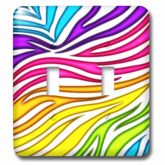 3dRose, Faux Glow Effect Rainbow Multi Color Zebra Stripes Girly Trendy Pattern, double toggle switch