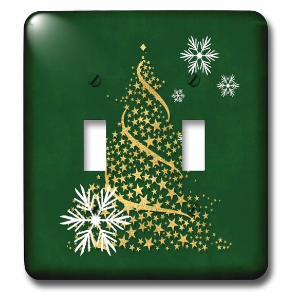 3dRose, Faux Gold Leaf Christmas Tree with White Snowflakes and Green, double toggle switch