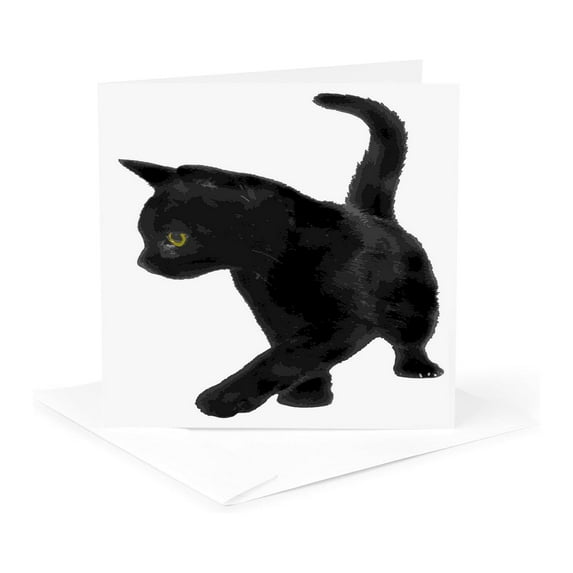 3drose, Feline Fun Black Cat Kitty Vector, 1 Greeting Card with Envelope