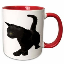 3drose, Feline Fun Black Cat Kitty Vector, 15oz Two-tone Red Mug