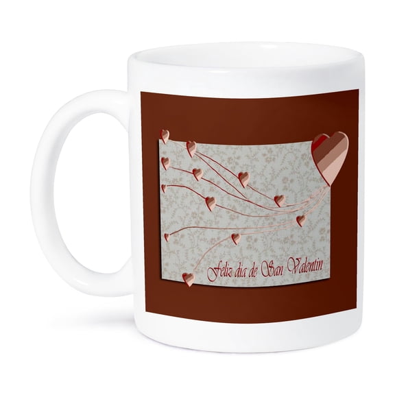 3dRose, Feliz dia de San Valentin, Happy Valintines Day in Spanish, Copper Hearts , 11oz Mug