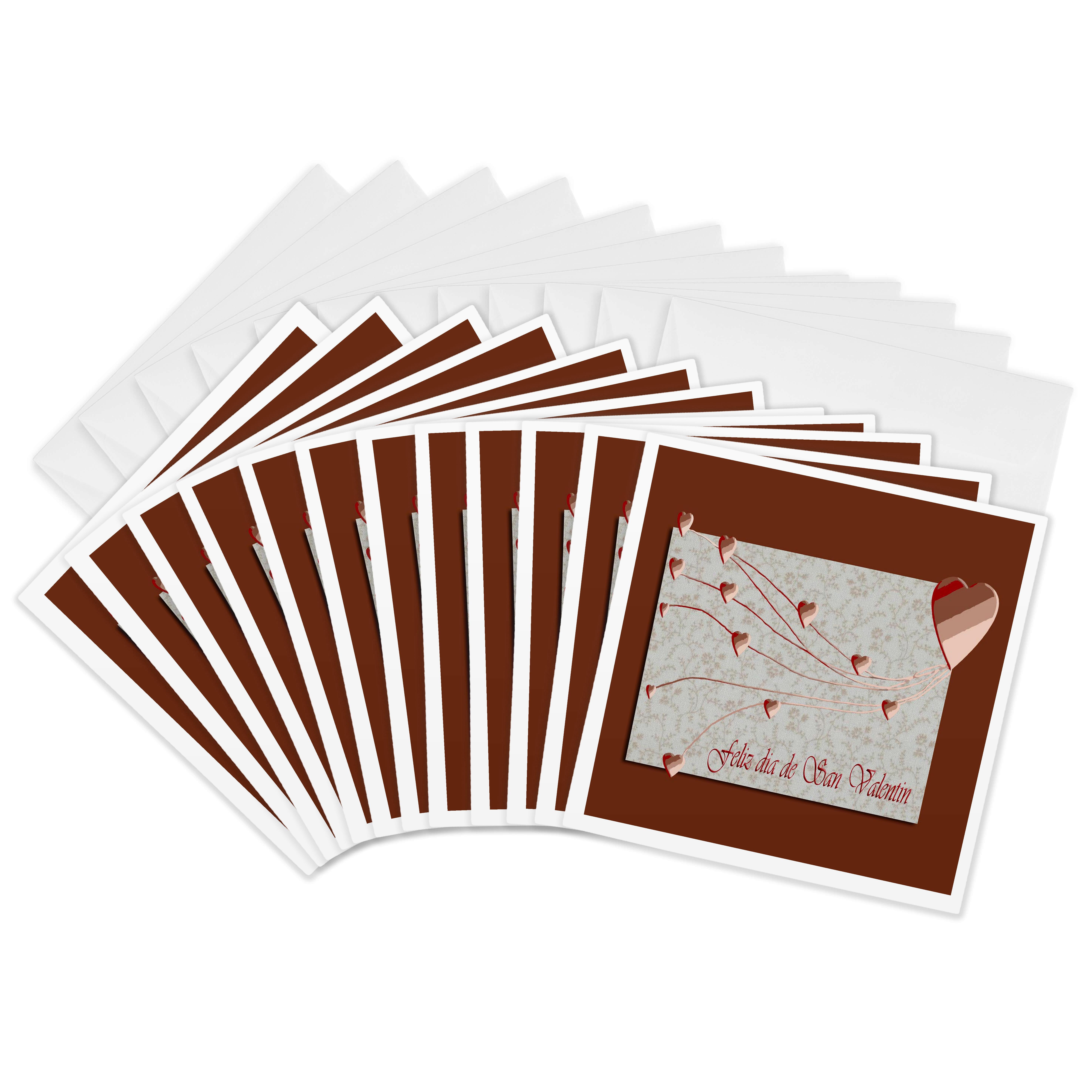 3dRose, Feliz dia de San Valentin, Happy Valintines Day in Spanish, Copper Hearts , 12 Greeting Cards with envelopes