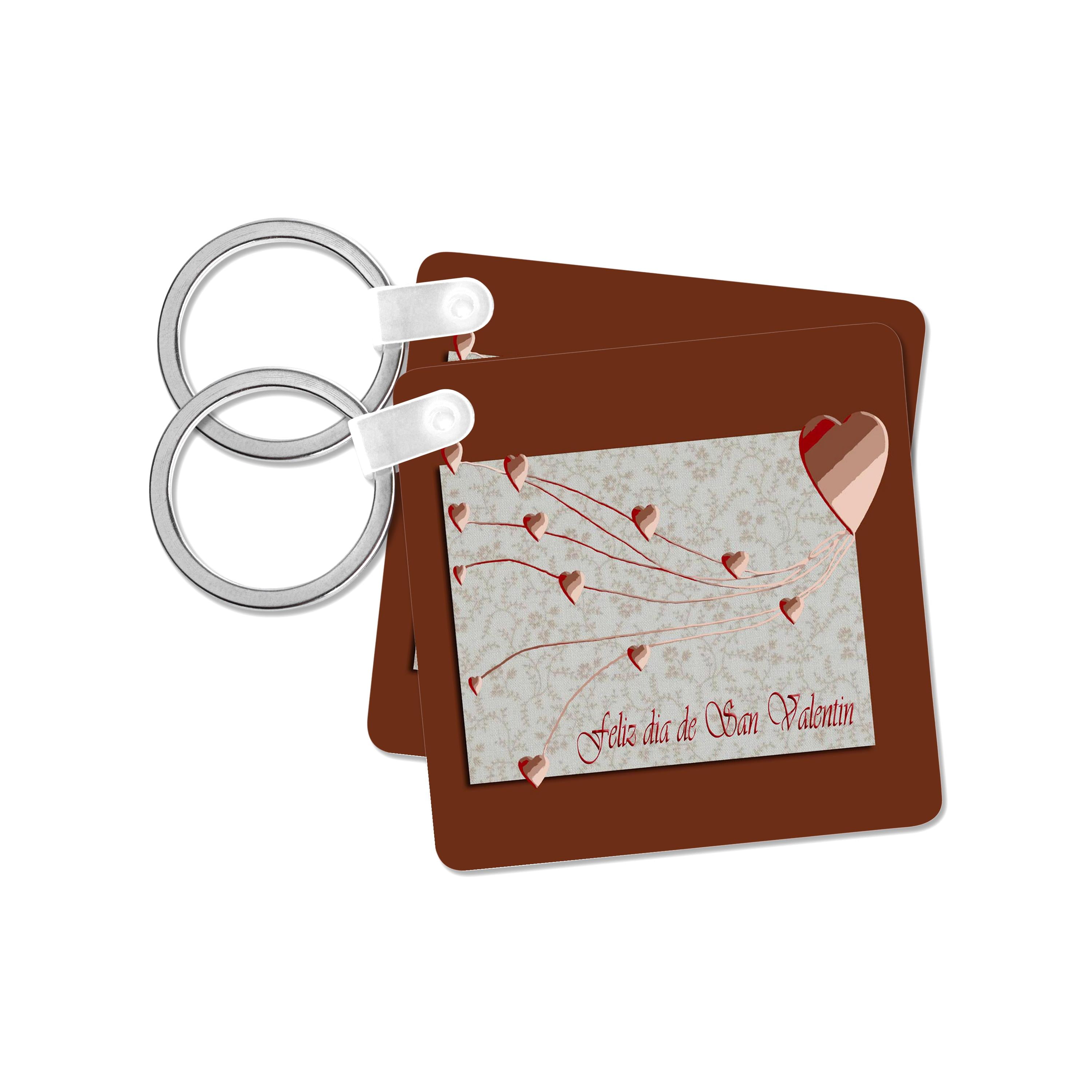 3dRose, Feliz dia de San Valentin, Happy Valintines Day in Spanish, Copper Hearts , set of 2 Key Chains