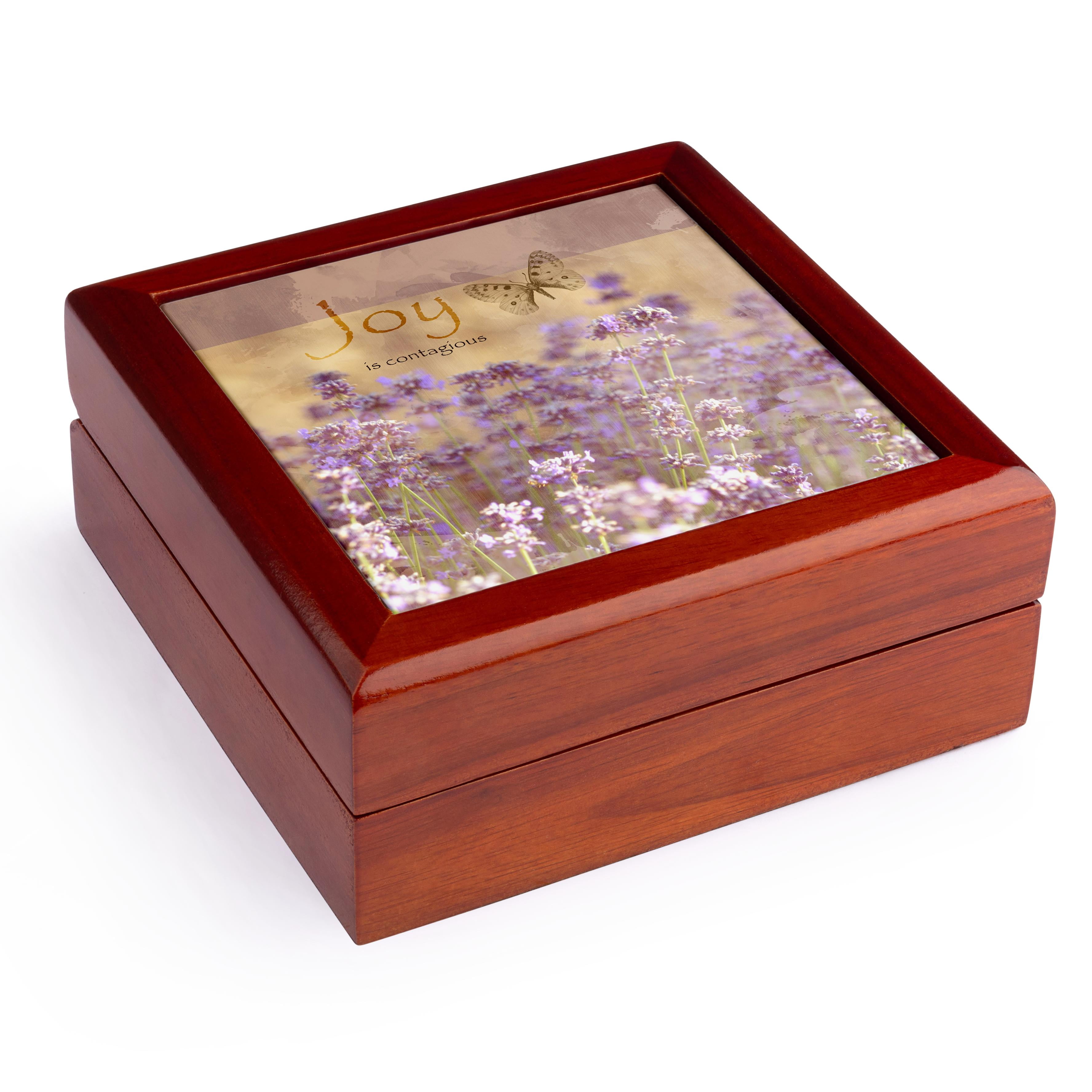3dRose, Field of Lavender Inspirational Joy Botanical- Flowers, Jewelry Box 5.5x5.5 inch with 4 inch tile