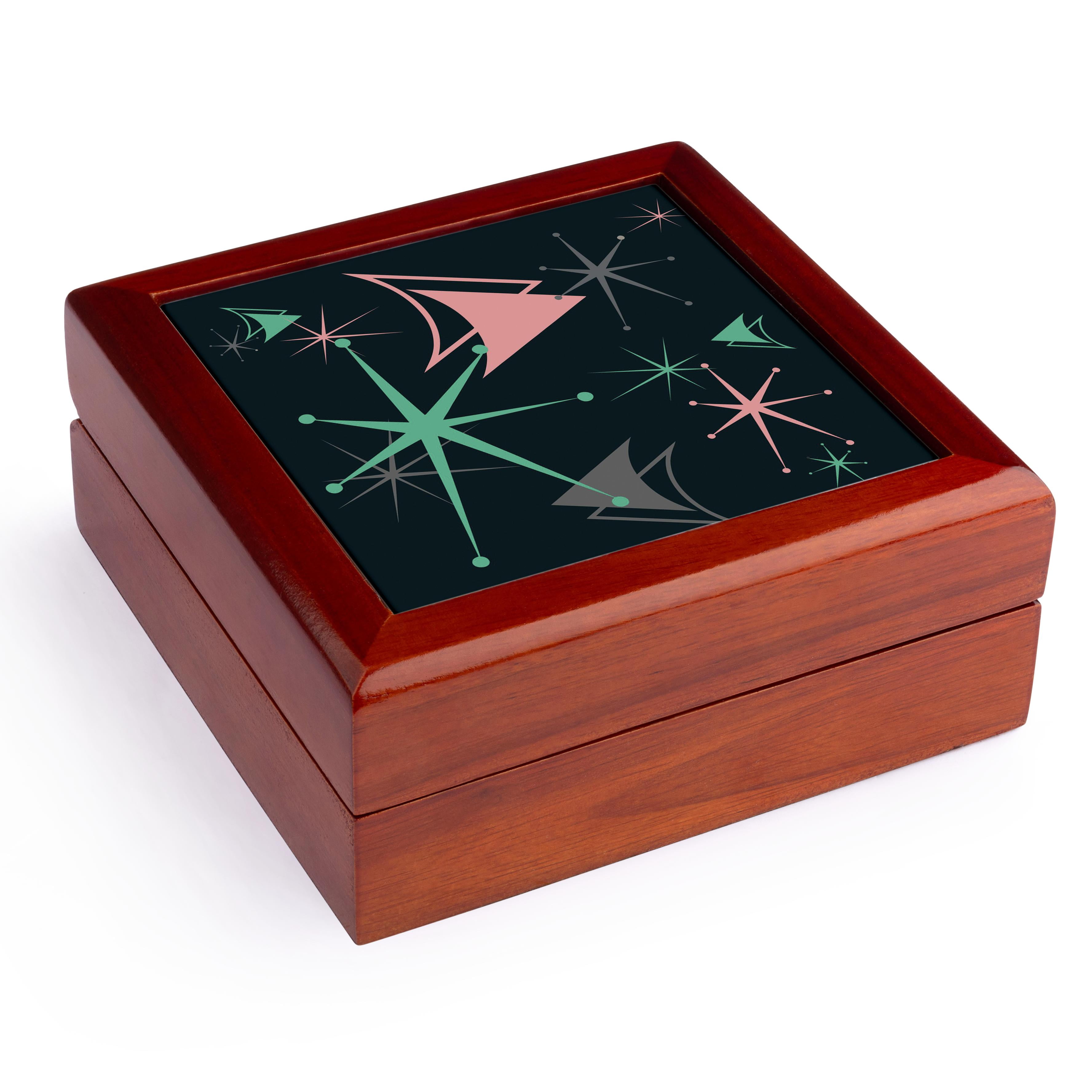 3dRose, Fifties on Black, Jewelry Box 5.5x5.5 inch with 4 inch tile